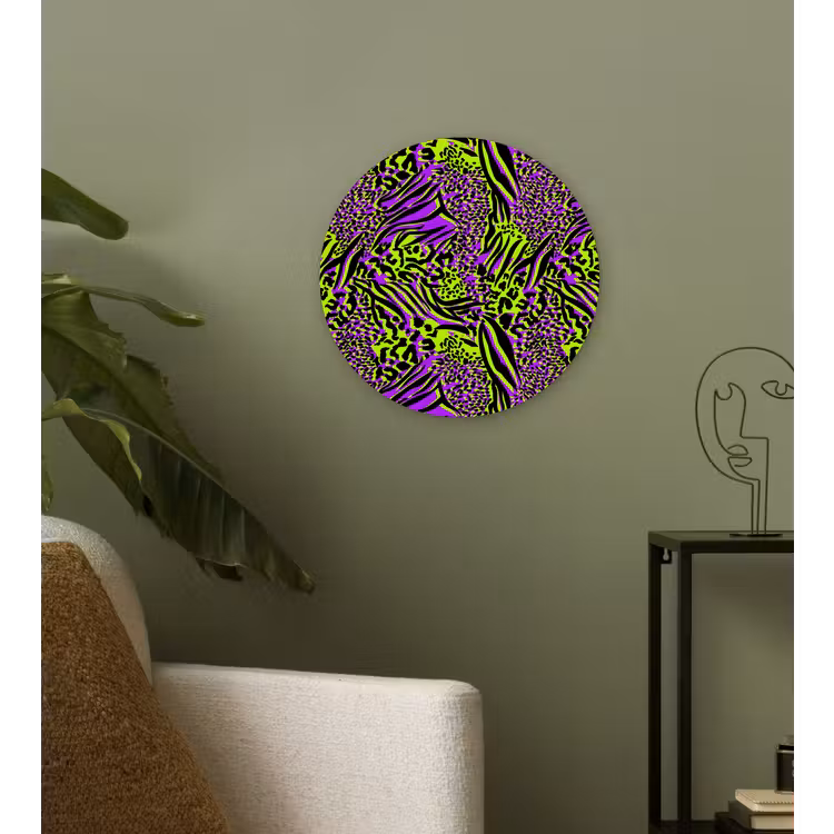 Neon - Paars - Dieren - Patroon Wandcirkel plexiglas klein 852 -sfeer3