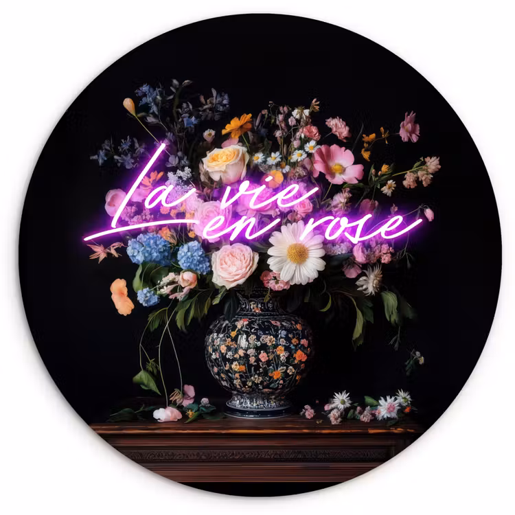 Neon - Vaas - Bloemen Wandcirkel plexiglas klein -3d