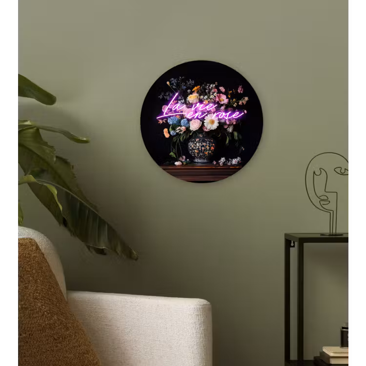 Neon - Vaas - Bloemen Wandcirkel plexiglas klein -sfeer3