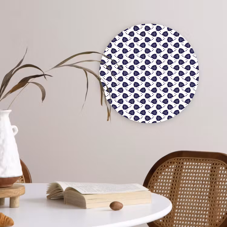 Oceaan - Vis - Blauw - Wit Wandcirkel plexiglas klein 852 -sfeer4