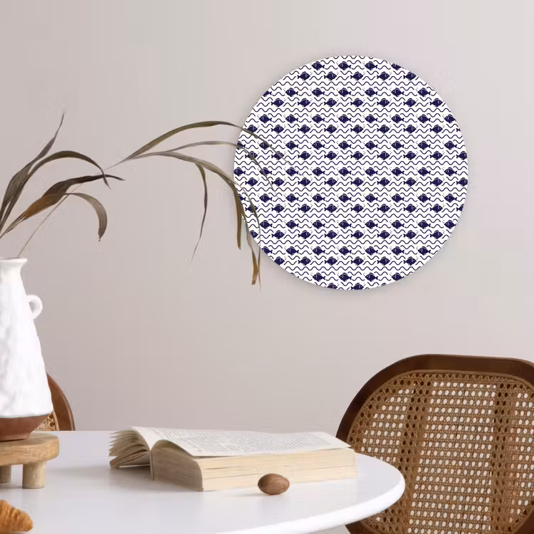 Oceaan - Visachtig - Blauw - Wit Wandcirkel plexiglas klein 852 -sfeer4