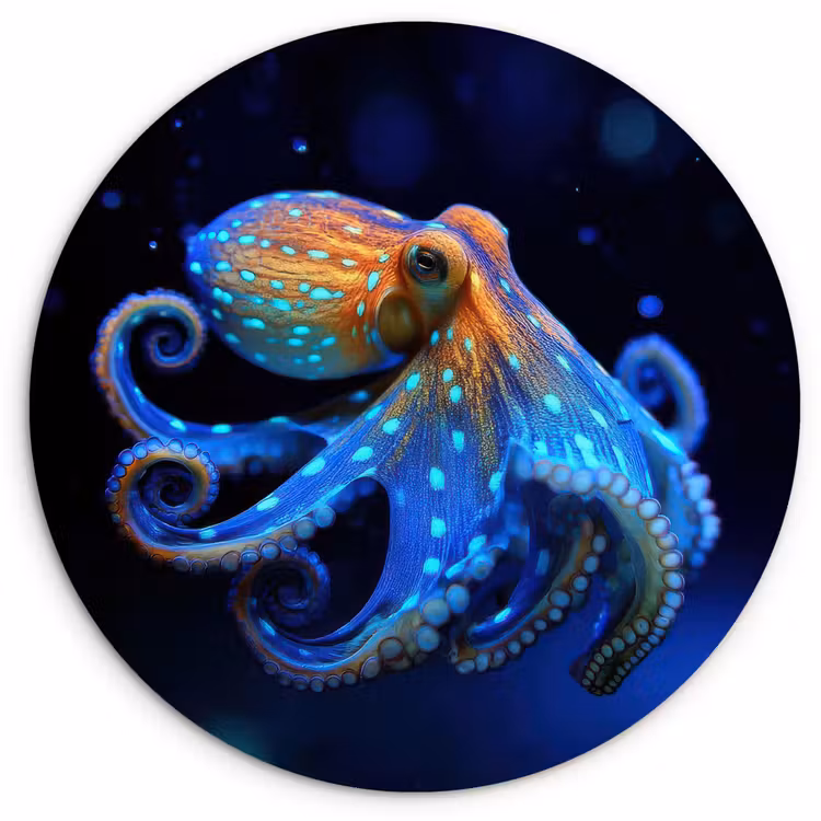 Octopus - Stippen - Blauw - Zee Wandcirkel plexiglas klein -3d