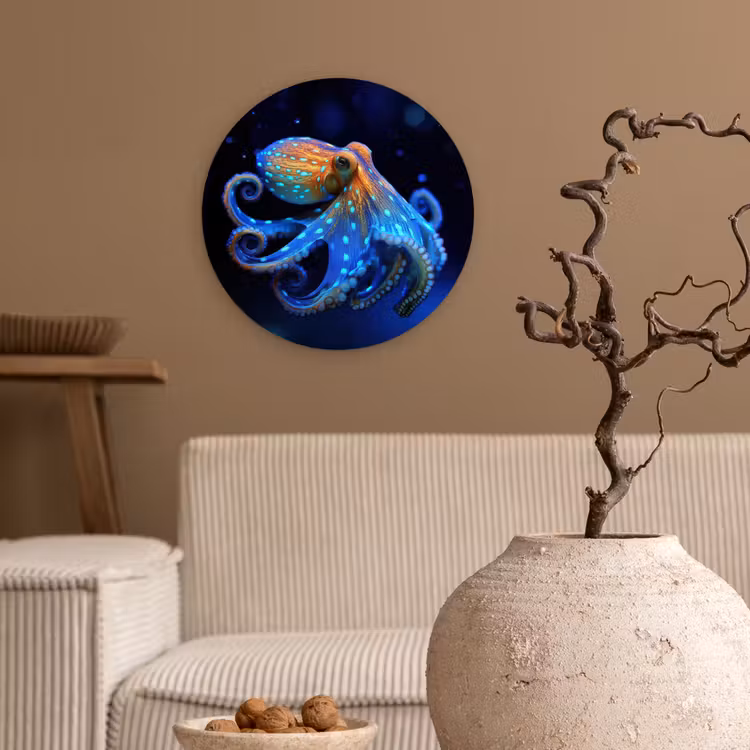 Octopus - Stippen - Blauw - Zee Wandcirkel plexiglas klein -sfeer1