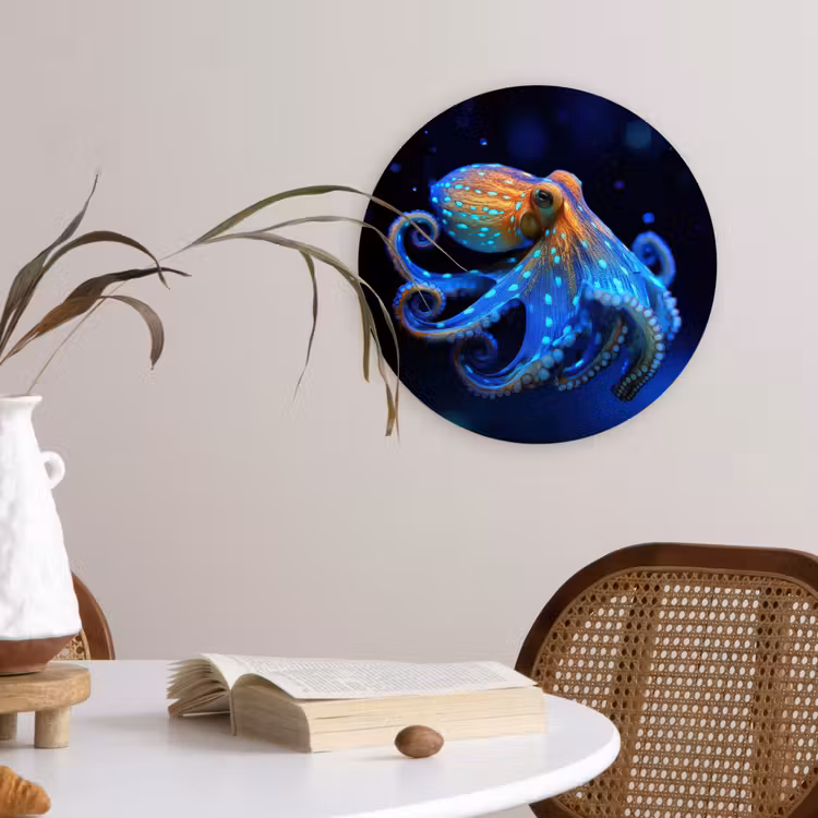 Octopus - Stippen - Blauw - Zee Wandcirkel plexiglas klein -sfeer4