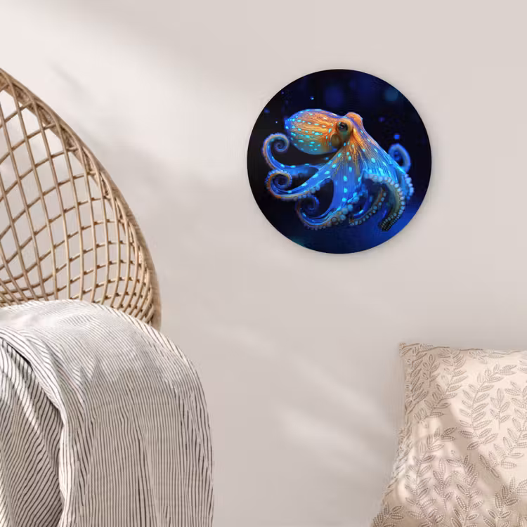 Octopus - Stippen - Blauw - Zee Wandcirkel plexiglas klein -sfeer5