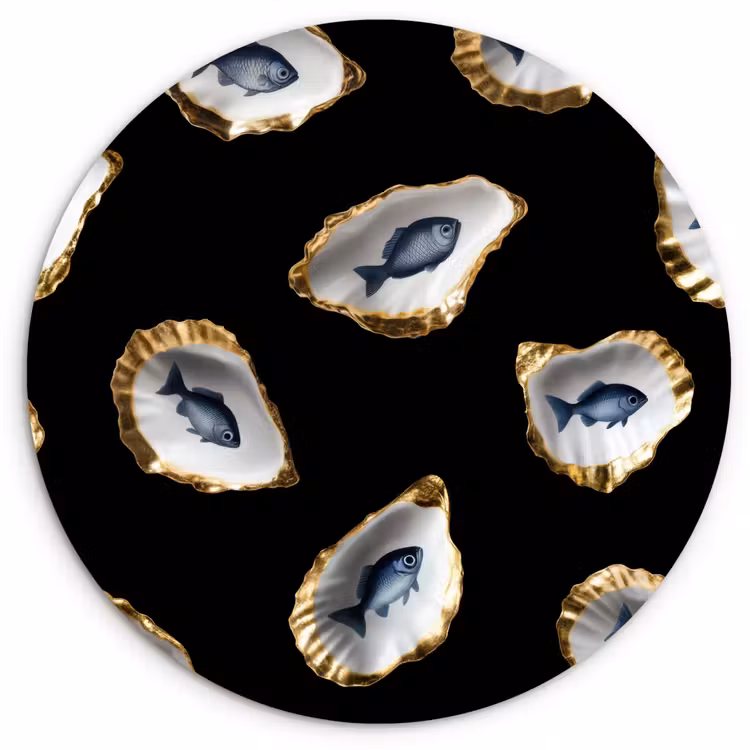 Oesters - Vissen - Blauw - Goud Wandcirkel plexiglas klein -3d