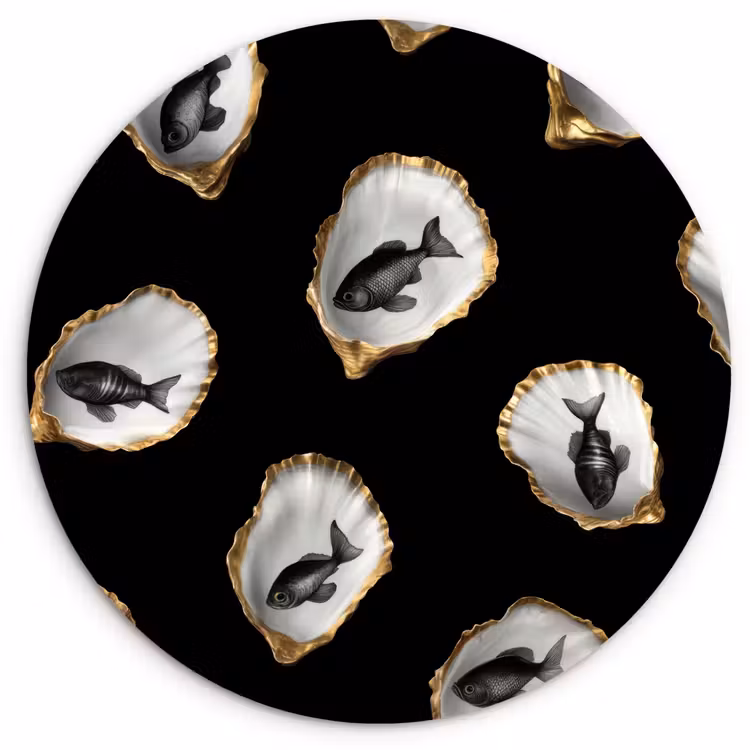 Oesters - Zwart - Vissen - Goud Wandcirkel plexiglas klein -3d