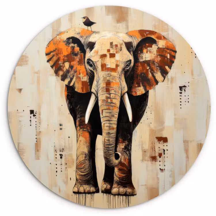 Olifant - Slurf - Mozaïek - Abstract Wandcirkel plexiglas klein -3d