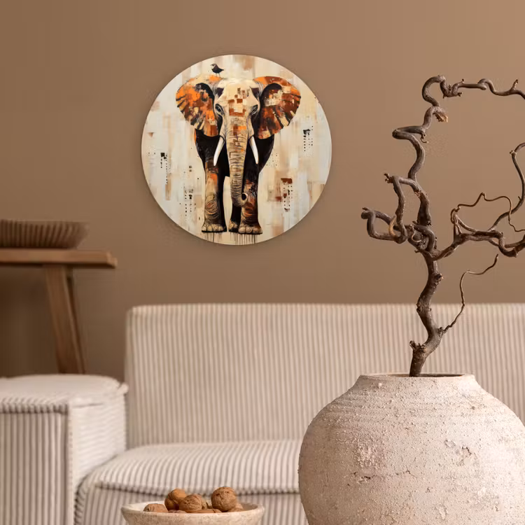 Olifant - Slurf - Mozaïek - Abstract Wandcirkel plexiglas klein -sfeer1