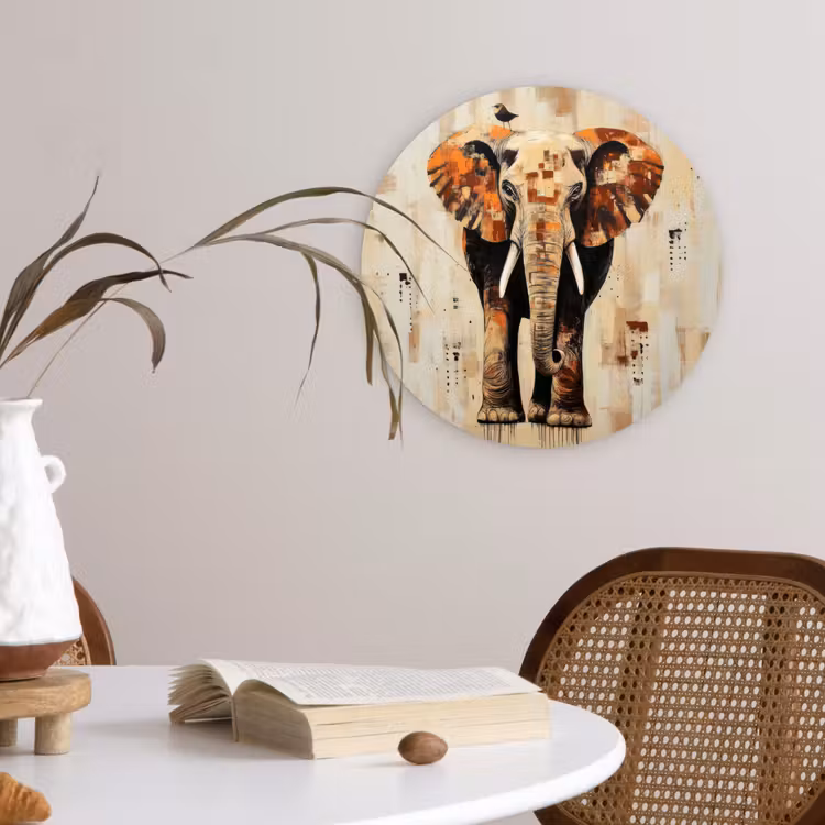 Olifant - Slurf - Mozaïek - Abstract Wandcirkel plexiglas klein -sfeer4
