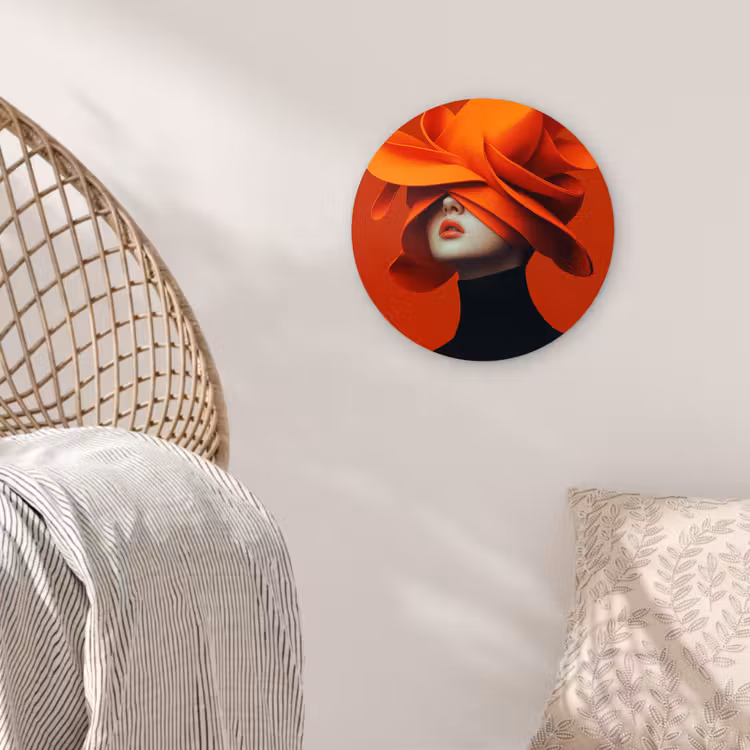 Oranje - Hoed - Vrouw Wandcirkel plexiglas klein -sfeer5
