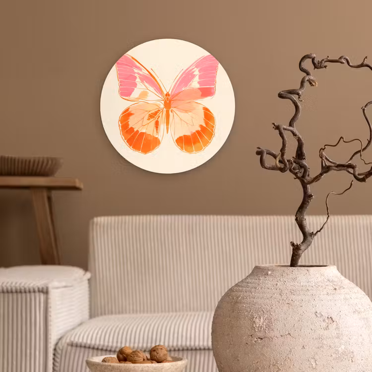 Oranje - Vlinder - Minimalistisch Wandcirkel plexiglas klein -sfeer1