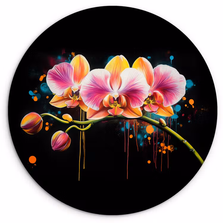Orchidee - Graffiti - Kleurrijk - Bloemen - Abstract Wandcirkel plexiglas klein -3d