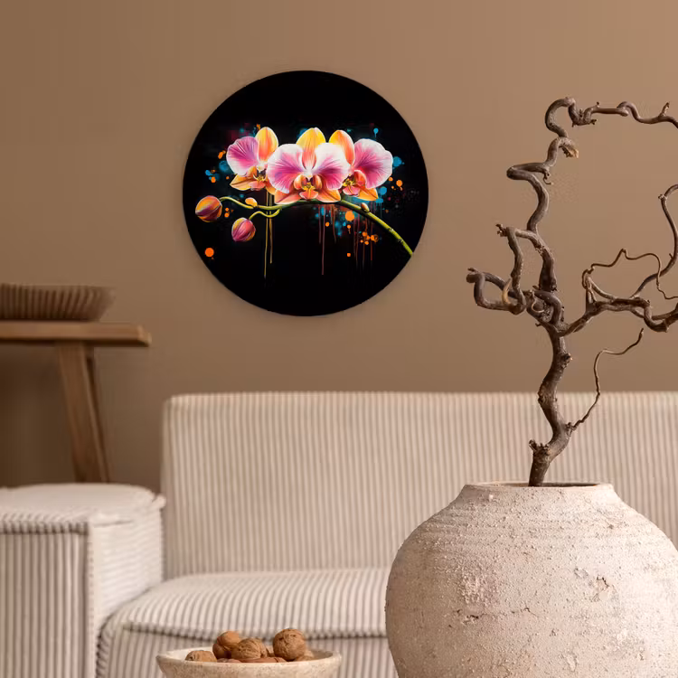 Orchidee - Graffiti - Kleurrijk - Bloemen - Abstract Wandcirkel plexiglas klein -sfeer1