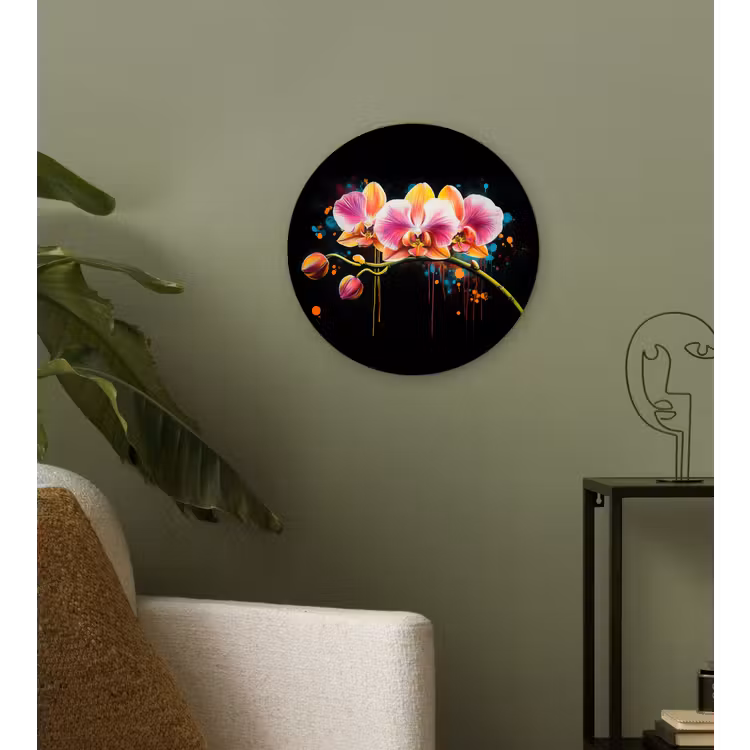 Orchidee - Graffiti - Kleurrijk - Bloemen - Abstract Wandcirkel plexiglas klein -sfeer3