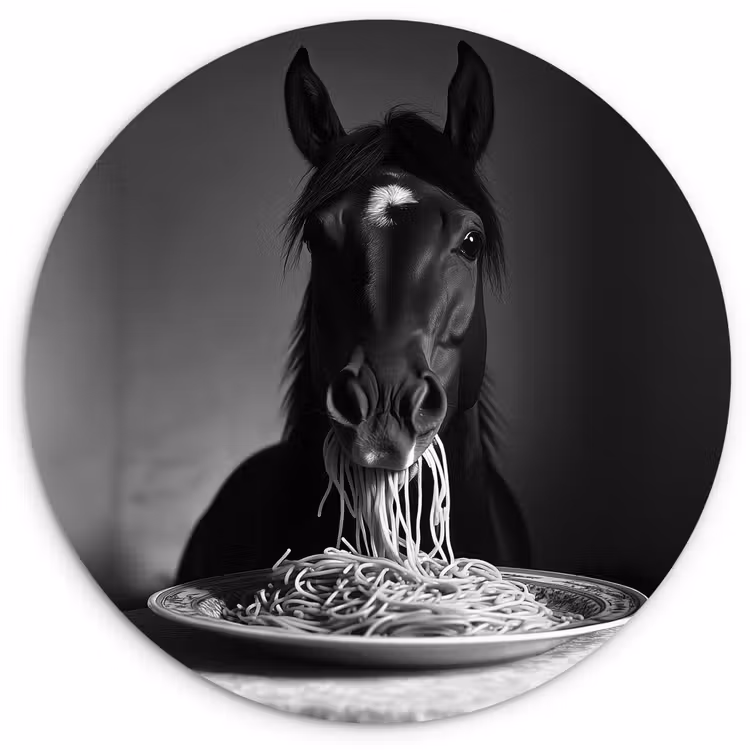 Paard - Bord - Pasta - Tafelkleed - Zwart Wit - Dieren Wandcirkel plexiglas klein -3d
