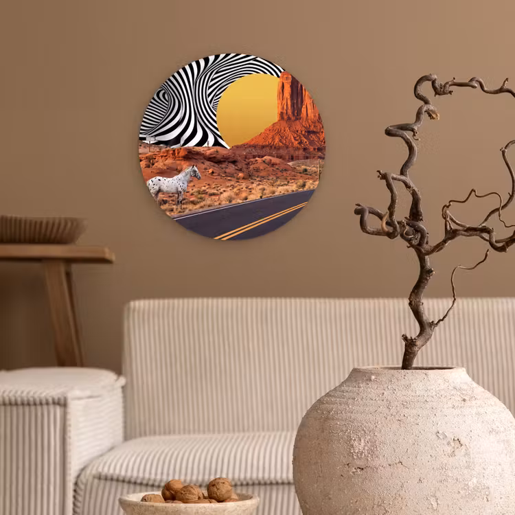 Muurcirkel glas - Paard - Woestijn - Natuur - Paard - Woestijn - Natuur Wandcirkel plexiglas klein