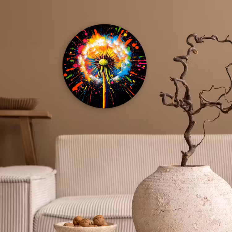 Paardenbloem - Graffiti - Kleurrijk - Bloemen - Natuur Wandcirkel plexiglas klein -sfeer1