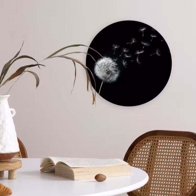 Paardenbloem - Zwart - Natuur Wandcirkel plexiglas klein -sfeer4