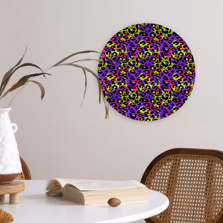 Paars - Neon - Dieren - Panter Wandcirkel plexiglas klein 852 -sfeer4