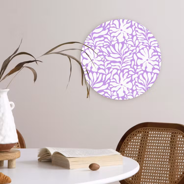 Paars - Wit - Bloemen Wandcirkel plexiglas klein 852 -sfeer4