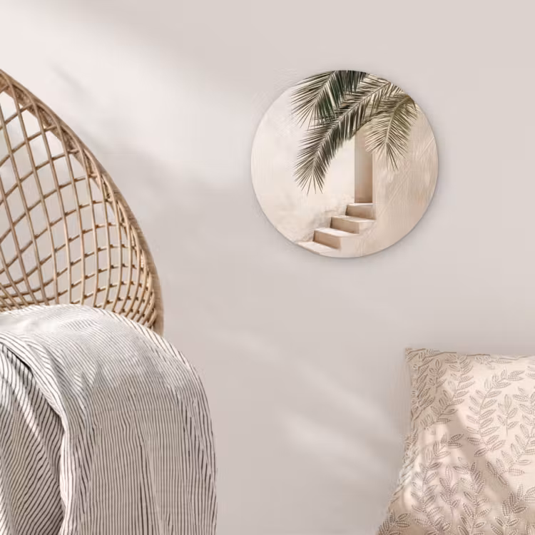 Palmboom - Schaduw - Trap - Beige Wandcirkel plexiglas klein -sfeer5