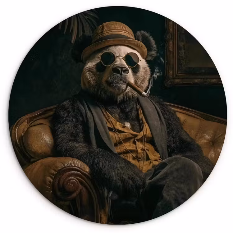 Panda - Hoed - Bril - Pak Wandcirkel plexiglas klein -3d