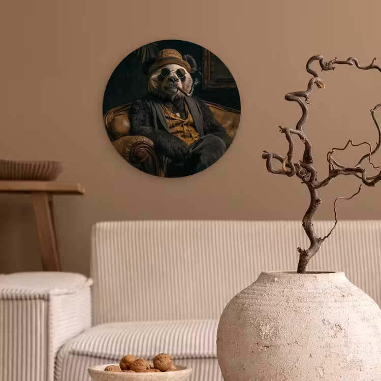 Panda - Hoed - Bril - Pak Wandcirkel plexiglas klein -sfeer1