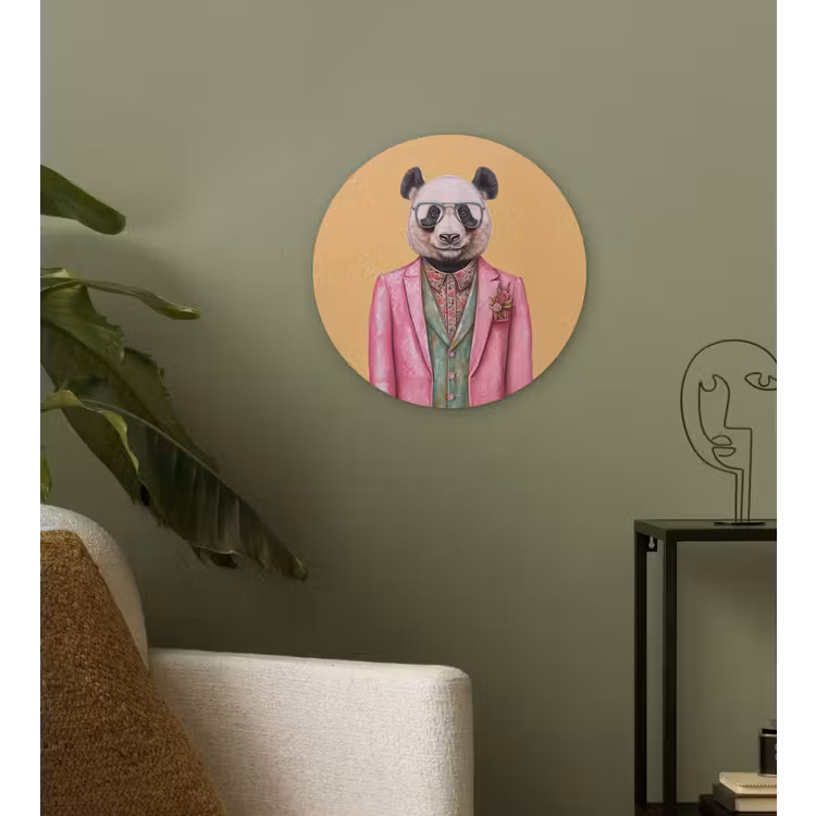 Panda - Pak - Zonnebril - Blauw Wandcirkel plexiglas klein -sfeer3