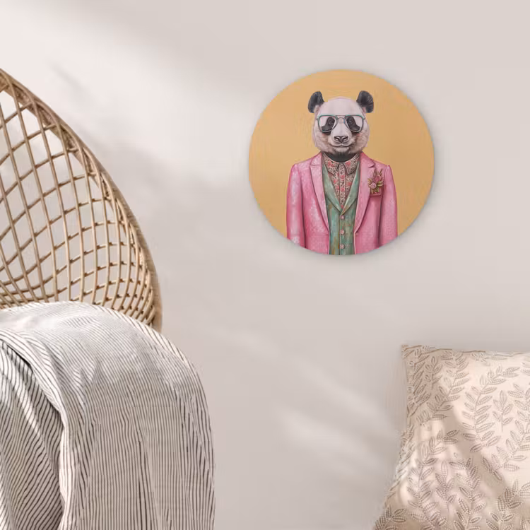 Panda - Pak - Zonnebril - Blauw Wandcirkel plexiglas klein -sfeer5