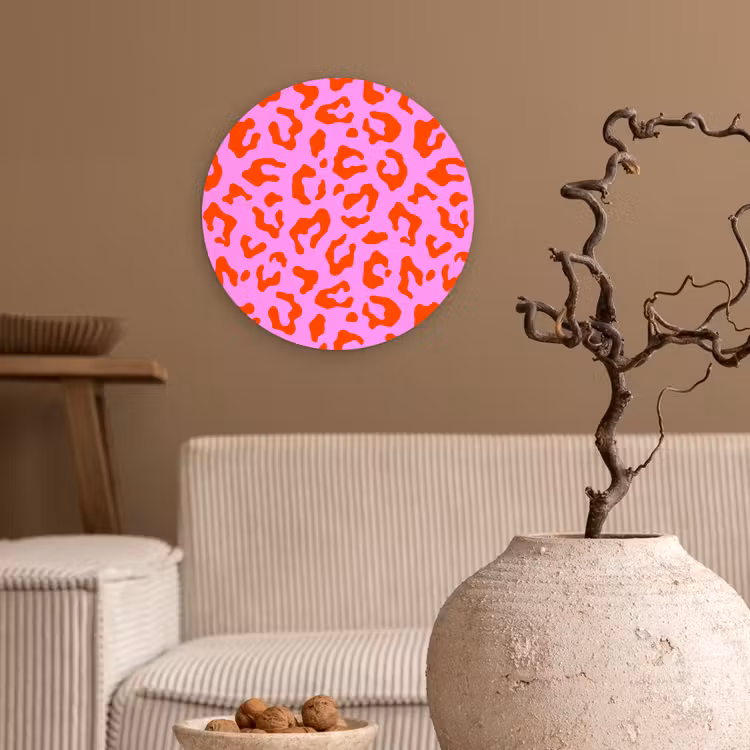 Panter - Rood - Roze Wandcirkel plexiglas klein 852 -sfeer1