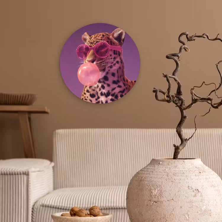 Panter - Zonnebril - Kauwgombel - Roze Wandcirkel plexiglas klein -sfeer1
