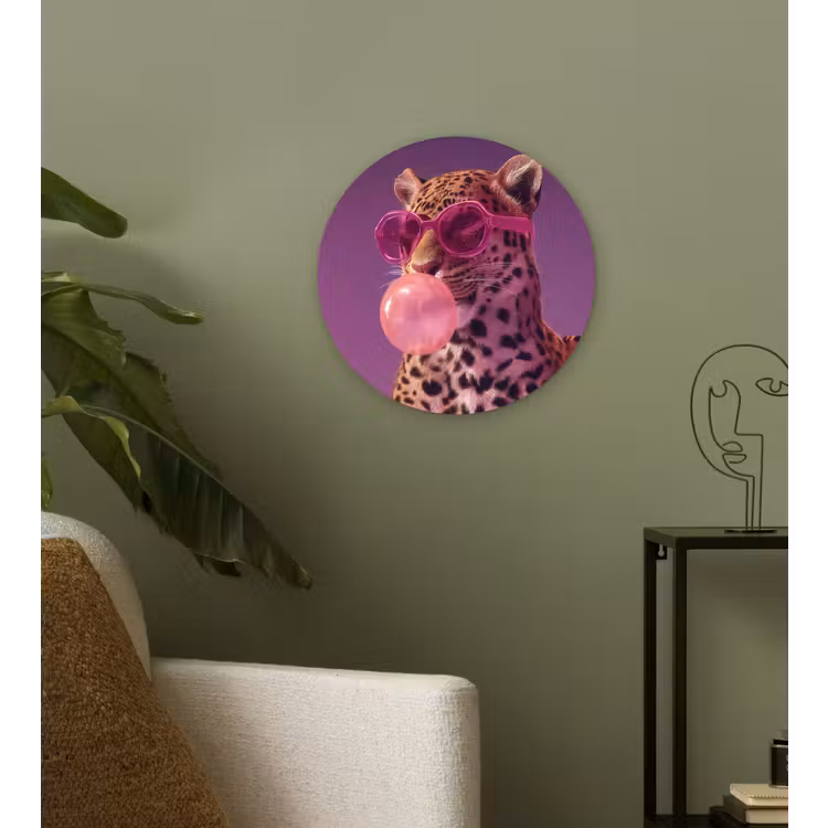 Panter - Zonnebril - Kauwgombel - Roze Wandcirkel plexiglas klein -sfeer3