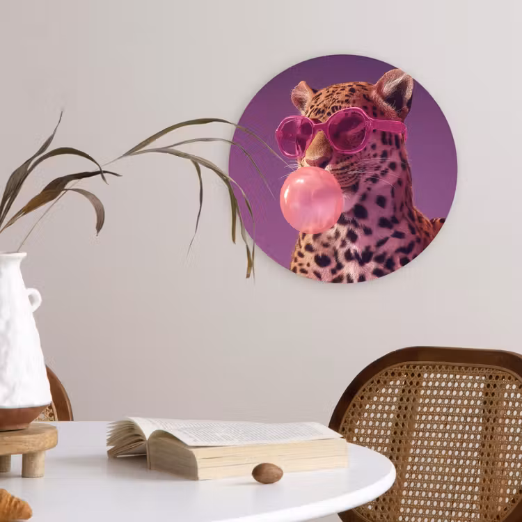 Panter - Zonnebril - Kauwgombel - Roze Wandcirkel plexiglas klein -sfeer4