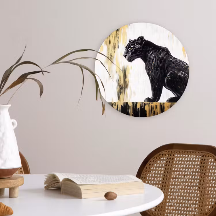 Panter - Zwart - Abstract - Goud Wandcirkel plexiglas klein -sfeer4