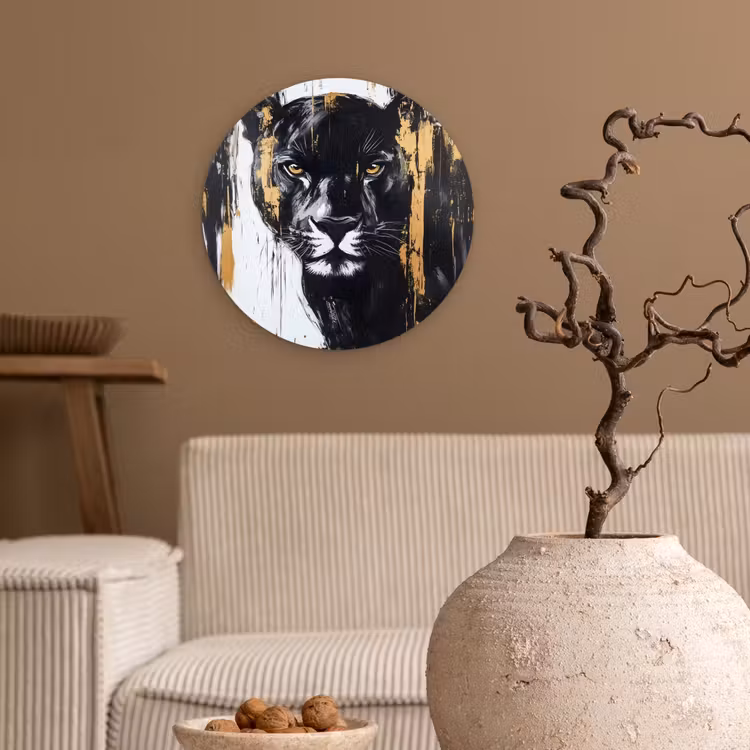 Panter - Zwart - Abstract - Verfstreken Wandcirkel plexiglas klein -sfeer1