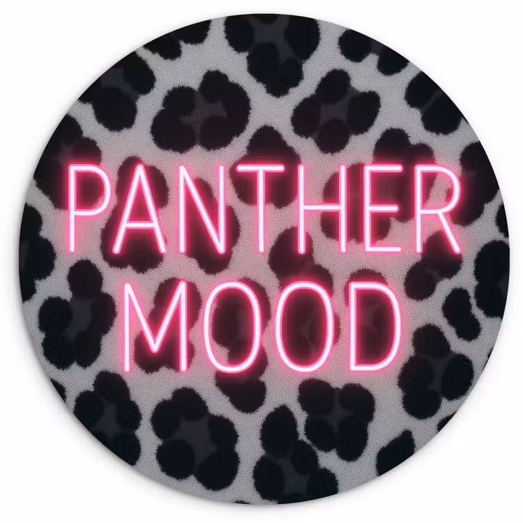 Panterprint - Zwart - Neonletters - Roze Wandcirkel plexiglas klein -3d