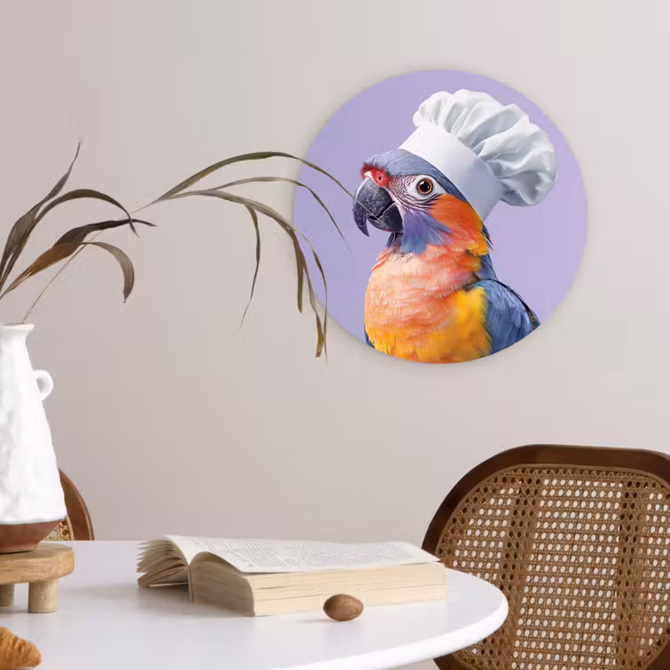 Papegaai - Koksmuts - Paars - Cute Wandcirkel plexiglas klein -sfeer4