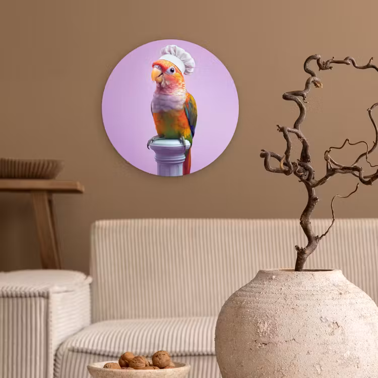 Papegaai - Koksmuts - Pilaar - Vogel Wandcirkel plexiglas klein -sfeer1