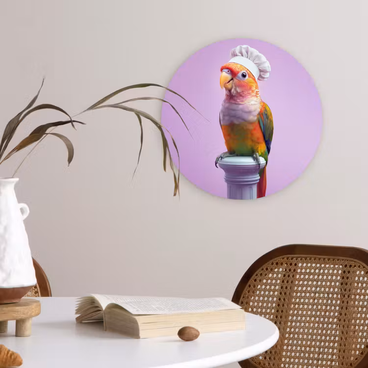 Papegaai - Koksmuts - Pilaar - Vogel Wandcirkel plexiglas klein -sfeer4