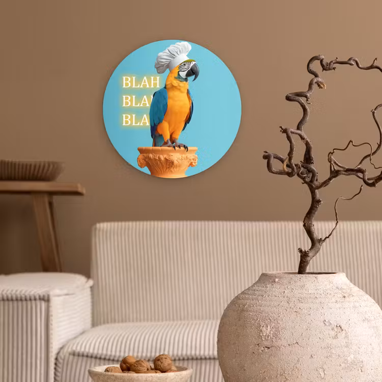 Papegaai - Koksmuts - Quote - Neon Wandcirkel plexiglas klein -sfeer1
