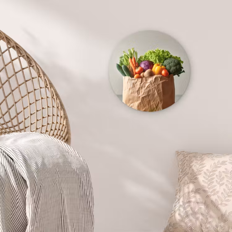 Papieren - Boodschappen - Groente - Kleurrijk Wandcirkel plexiglas klein -sfeer5