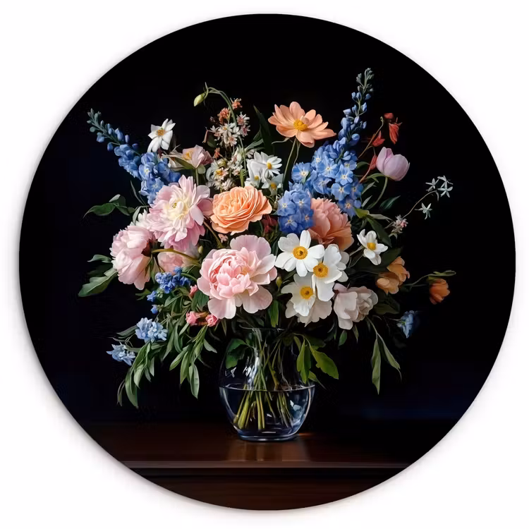 Pastel - Bloemen - Glazen - Vaas Wandcirkel plexiglas klein -3d