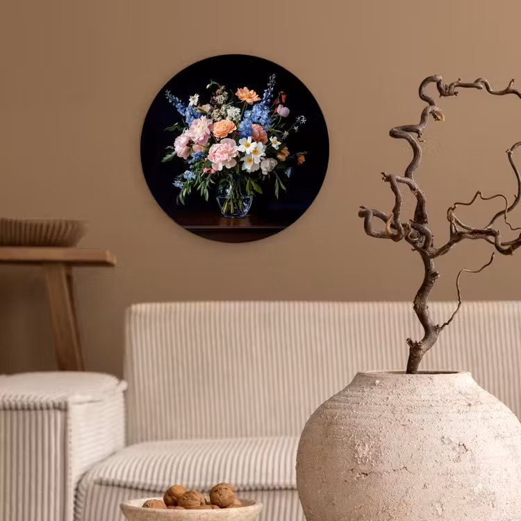 Pastel - Bloemen - Glazen - Vaas Wandcirkel plexiglas klein -sfeer1