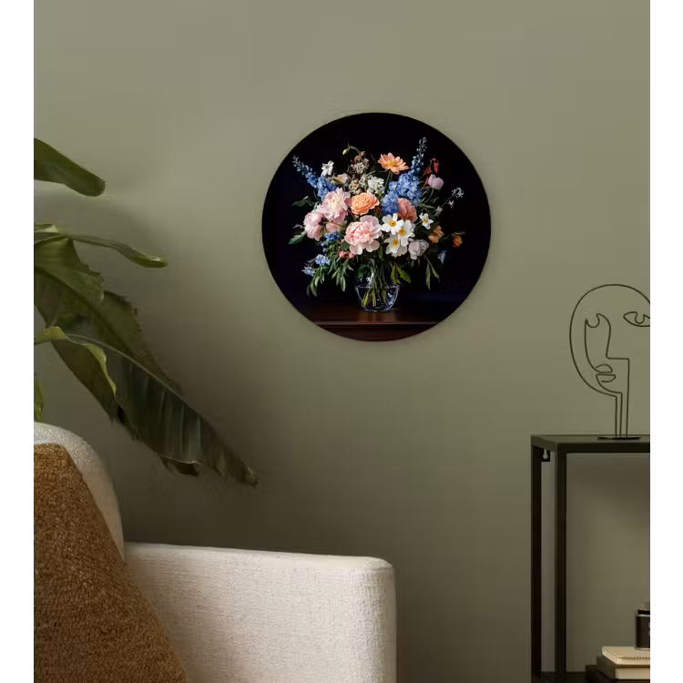 Pastel - Bloemen - Glazen - Vaas Wandcirkel plexiglas klein -sfeer3