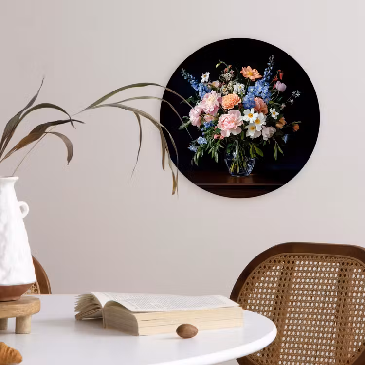 Pastel - Bloemen - Glazen - Vaas Wandcirkel plexiglas klein -sfeer4