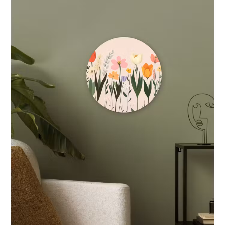 Pasteltinten - Bloemen - Illustratie Wandcirkel plexiglas klein -sfeer3