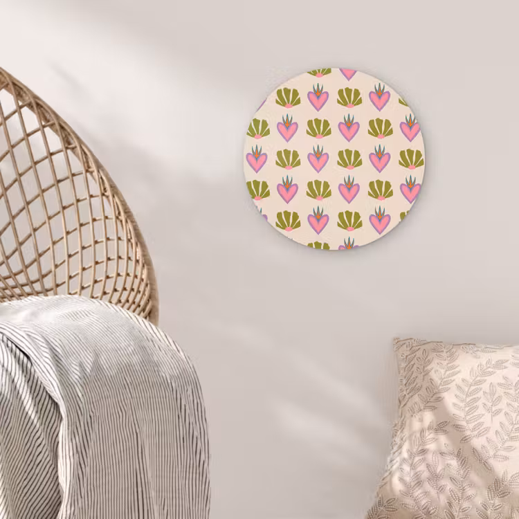 Patroon - Beige - Hartjes - Bloemen Wandcirkel plexiglas klein 852 -sfeer5
