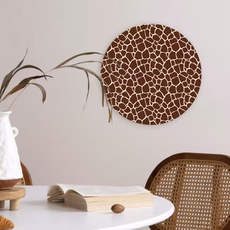 Patroon - Giraf - Bruin Wandcirkel plexiglas klein 852 -sfeer4