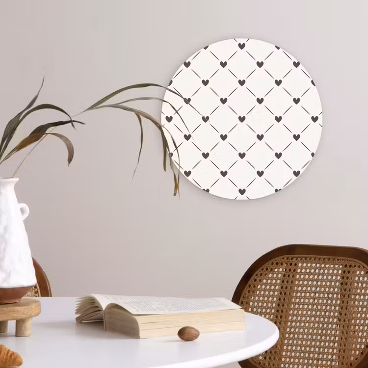 Patroon - Hartjes - Strepen - Ruiten Wandcirkel plexiglas klein 852 -sfeer4